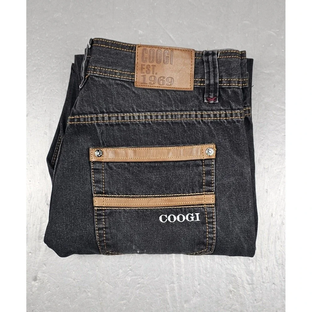 Vtg Coogi Jeans Mens 36x34 Black Embroidered‎ Punk Grunge Streetwear Hiphop